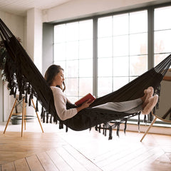 HARDLAND Double Boho Macrame Hammock with Elegant Tassels