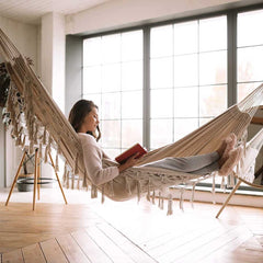 HARDLAND Double Boho Macrame Hammock with Elegant Tassels