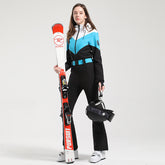 HARDLAND Women's Retro Belted Color-Blocked Flare Ski Suit