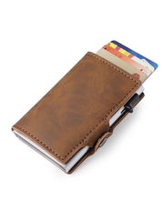 HARDLAND RFID Blocking Aluminum & PU Leather Wallet with Pop-Up Card Holder