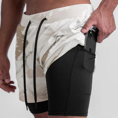 HARDLAND Men's 2 In 1 Double-deck Quick Dry GYM Sport Shorts