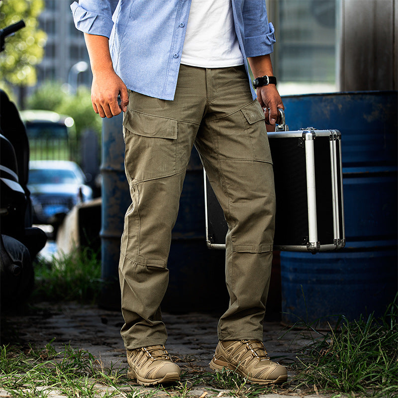 Wholesale Men Casual Solid Color Elastic Breathable Multi-Pocket Trousers
