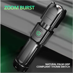 HARDLAND Telescopic Zoom Flashlight USB Charging Strong Light Flashlight