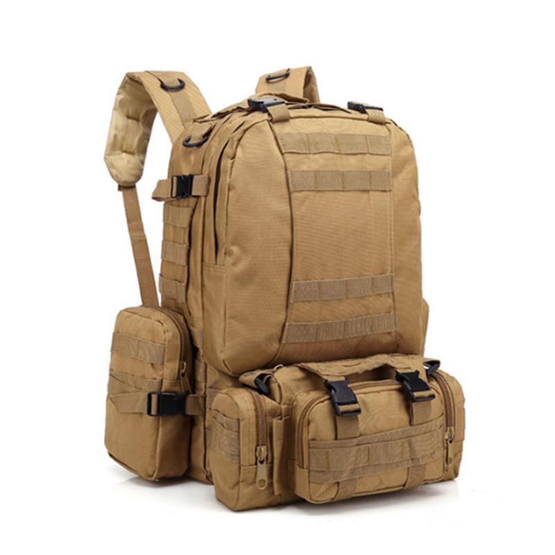 HARDLAND Tactical Backpack 55L With Built-up 3 MOLLE Bags Rucksacks For Travelling, Khaki / 55L