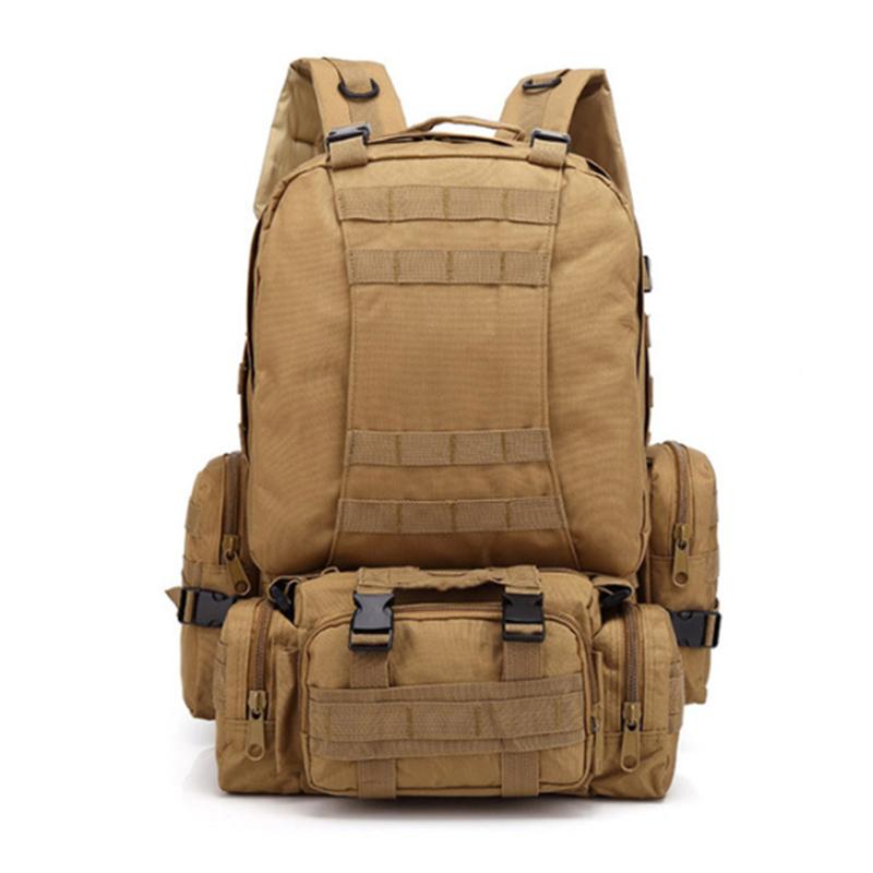 HARDLAND Tactical Backpack 55L With Built-up 3 MOLLE Bags Rucksacks For Travelling, Khaki / 55L