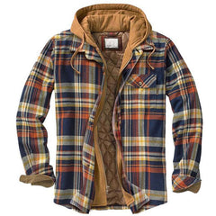 HARDLAND Men's Autumn And Winter Plaid Long-sleeved Loose Hooded Jacket Thickened Coat