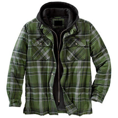 HARDLAND Men's Autumn And Winter Plaid Long-sleeved Loose Hooded Jacket Thickened Coat