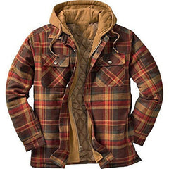 HARDLAND Men's Autumn And Winter Plaid Long-sleeved Loose Hooded Jacket Thickened Coat