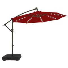 10FT Solar LED Patio Cantilever Umbrella With Crank and Weighted Base