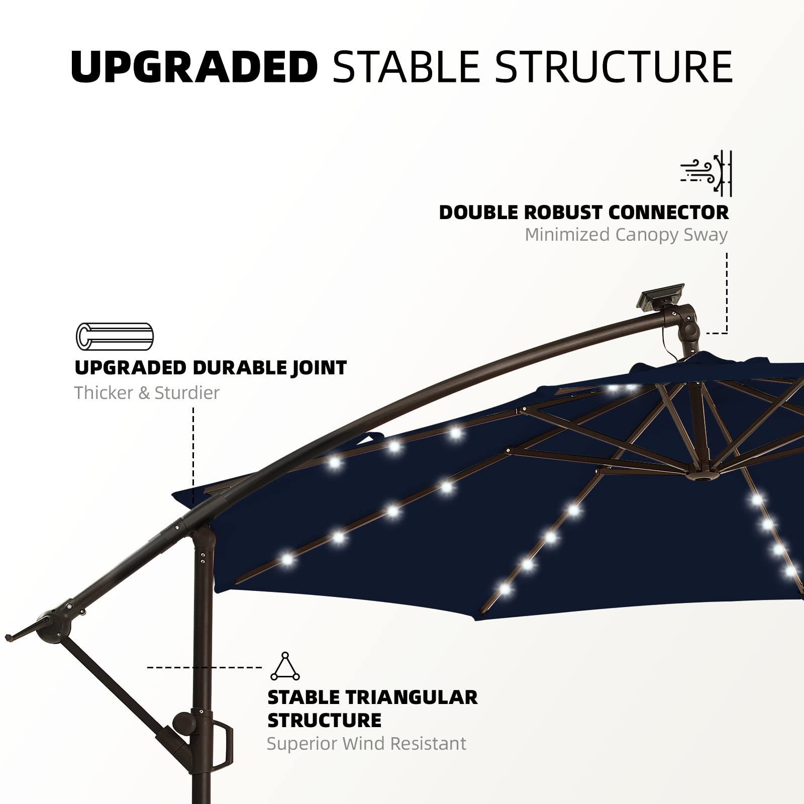 10FT Solar LED Patio Cantilever Umbrella With Crank and Weighted Base