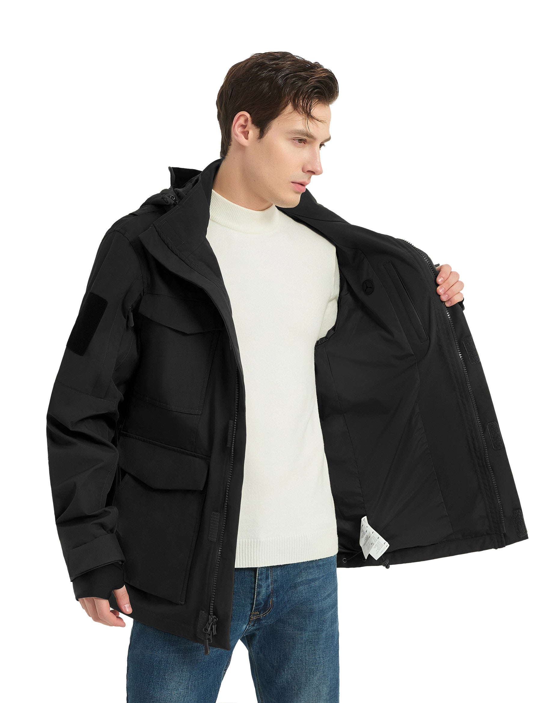 HARDLAND Men's Waterproof Tactical Jacket with Hood – Warm Outdoor Cargo Coat