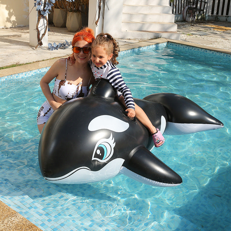 HARDLAND Inflatable Black Whale Inflatable Pool Float