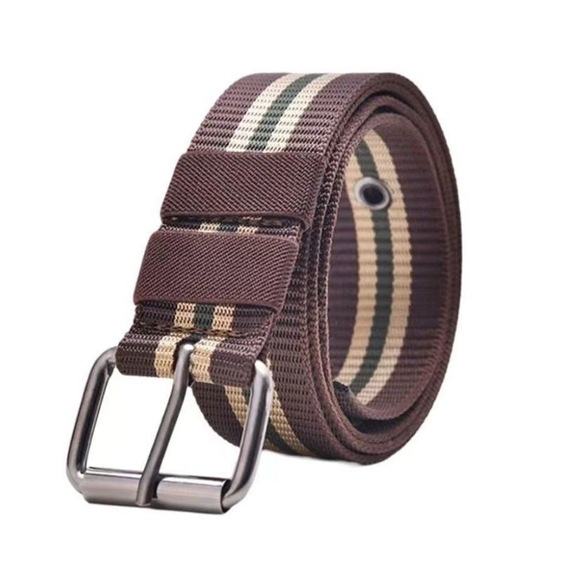 HARDLAND Men's Tactical Nylon Web Stripe Belt with Metal Buckle