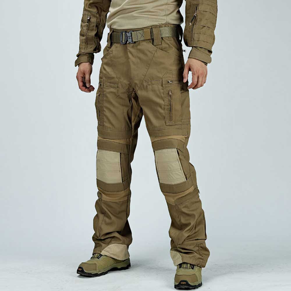 Elasticated Hem Combat Cargo Trousers Khaki