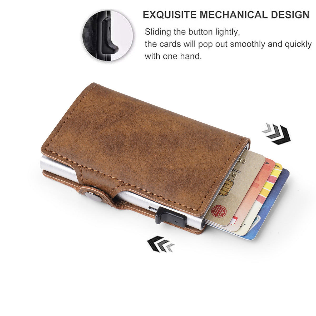 HARDLAND RFID Blocking Aluminum & PU Leather Wallet with Pop-Up Card Holder