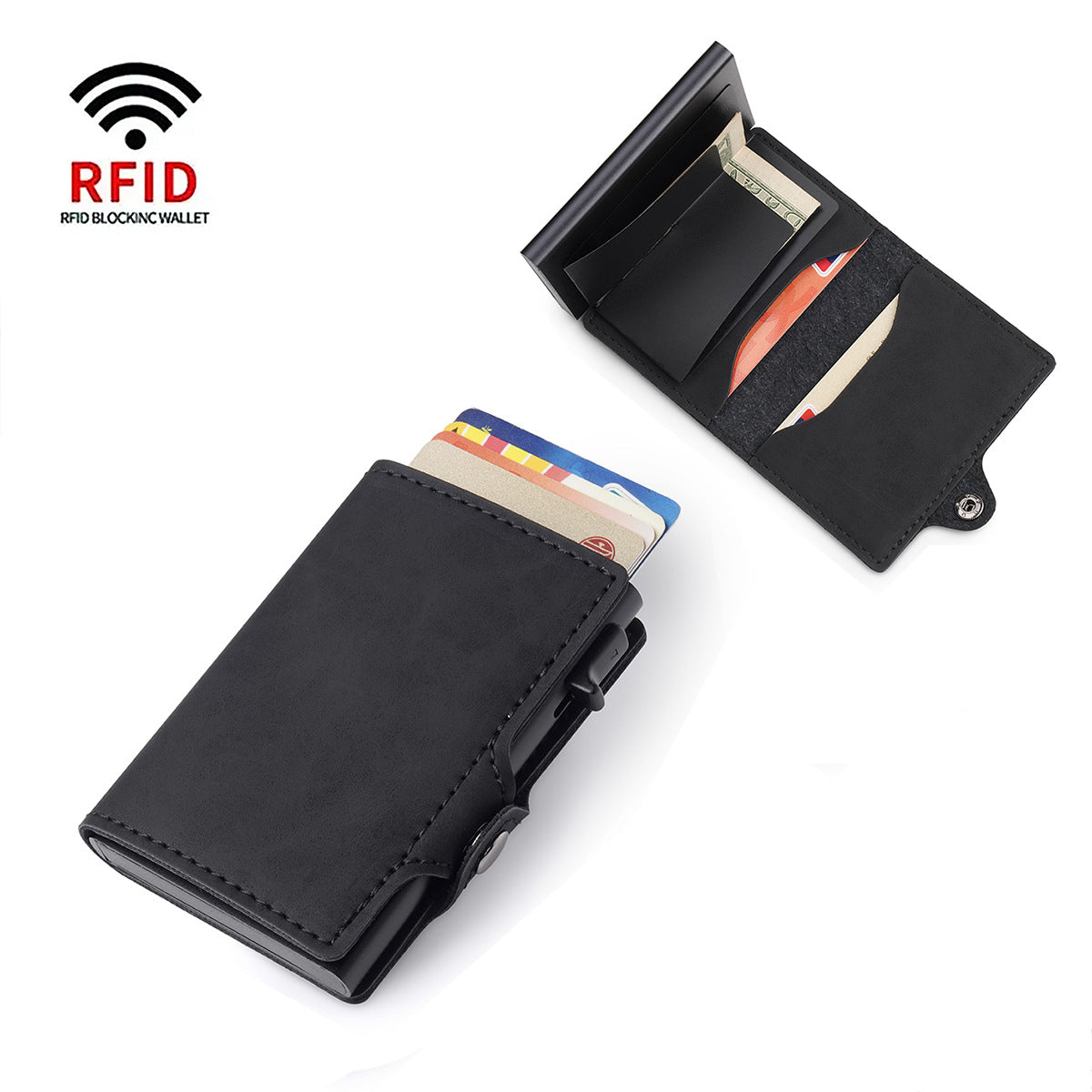 HARDLAND RFID Blocking Aluminum & PU Leather Wallet with Pop-Up Card Holder