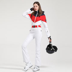 HARDLAND Women's Retro Belted Color-Blocked Flare Ski Suit