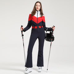 HARDLAND Women's Retro Belted Color-Blocked Flare Ski Suit