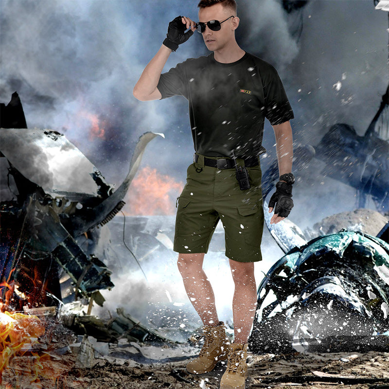 CARWORNIC Cargoshorts voor heren, tactische korte broek, met diverse zakken, van ripstop stof, camouflage, militair, outdoor, wandelen, casual shorts, Zwart, 42 CARWORNIC Cargoshorts voor heren, tactische korte broek, met diverse zakken, van ripstop stof, camouflage, militair, outdoor, wandelen, casual shorts, Zwart, 42