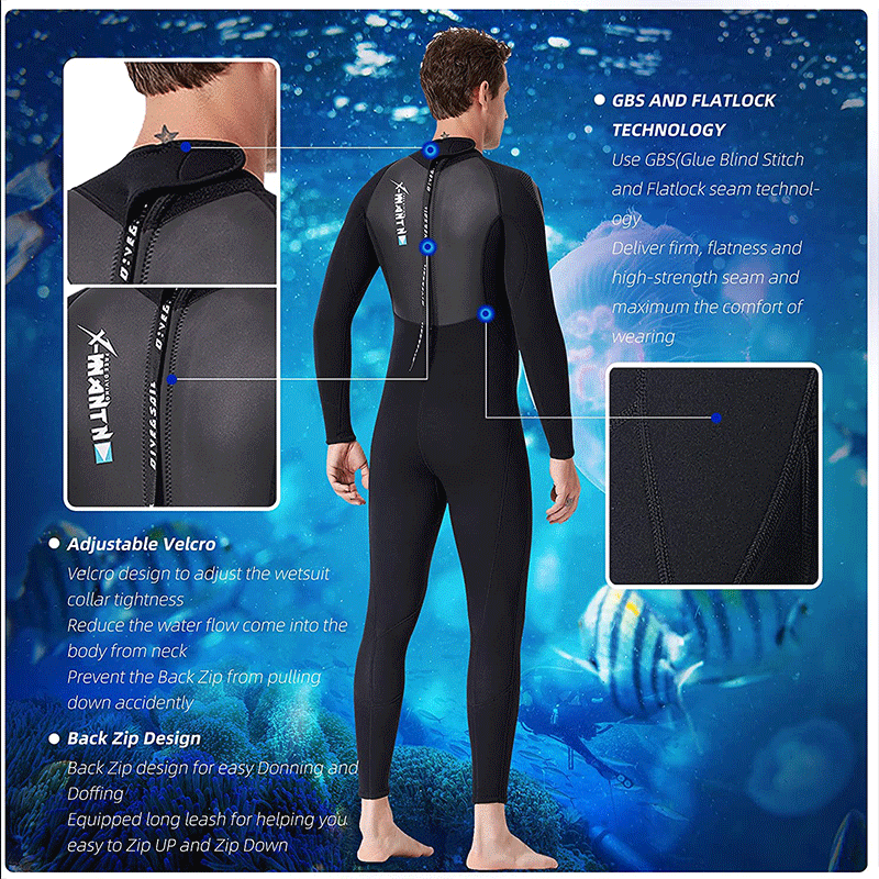 HARDLAND Men's Wetsuit with Back Zip-3mm Neoprene