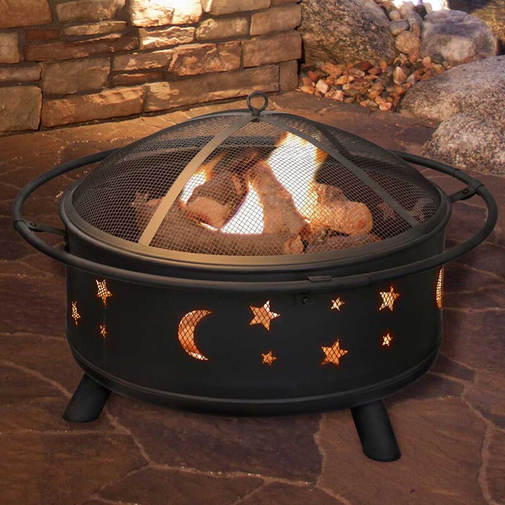 HARDLAND Star and Moon Steel Wood Burning Fire Pit