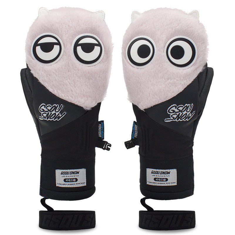 HARDLAND Cute Big Eyes Plush Men And Women Waterproof And Wear-Resistant Ski Gloves