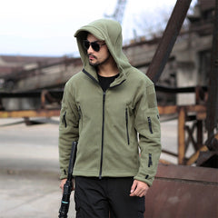 HARDLAND Men's Tactical Fleece Jacket Warm Multi-Pockets Outdoor Hooded Coat