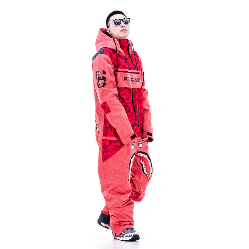 HARDLAND Men's Fighter & Shark Conjoined One Piece Snowboard Suits