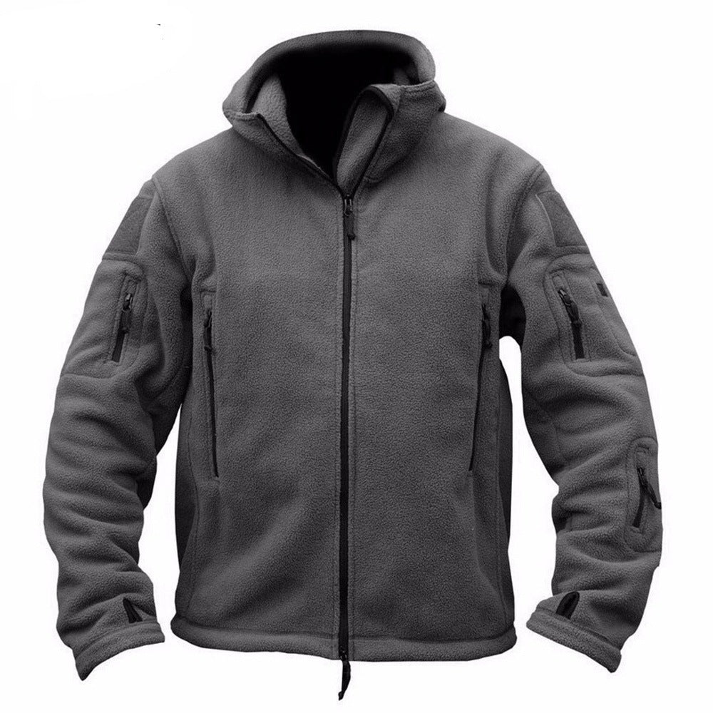 HARDLAND Men's Tactical Fleece Jacket Warm Multi-Pockets Outdoor Hooded Coat