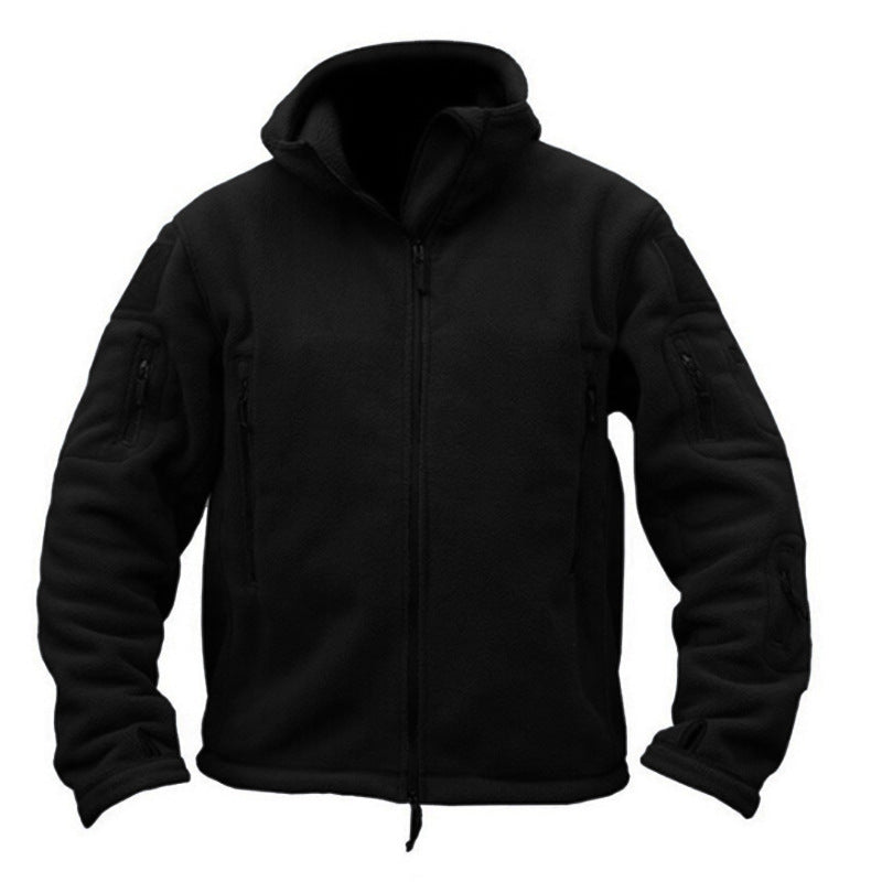HARDLAND Men's Tactical Fleece Jacket Warm Multi-Pockets Outdoor Hooded Coat